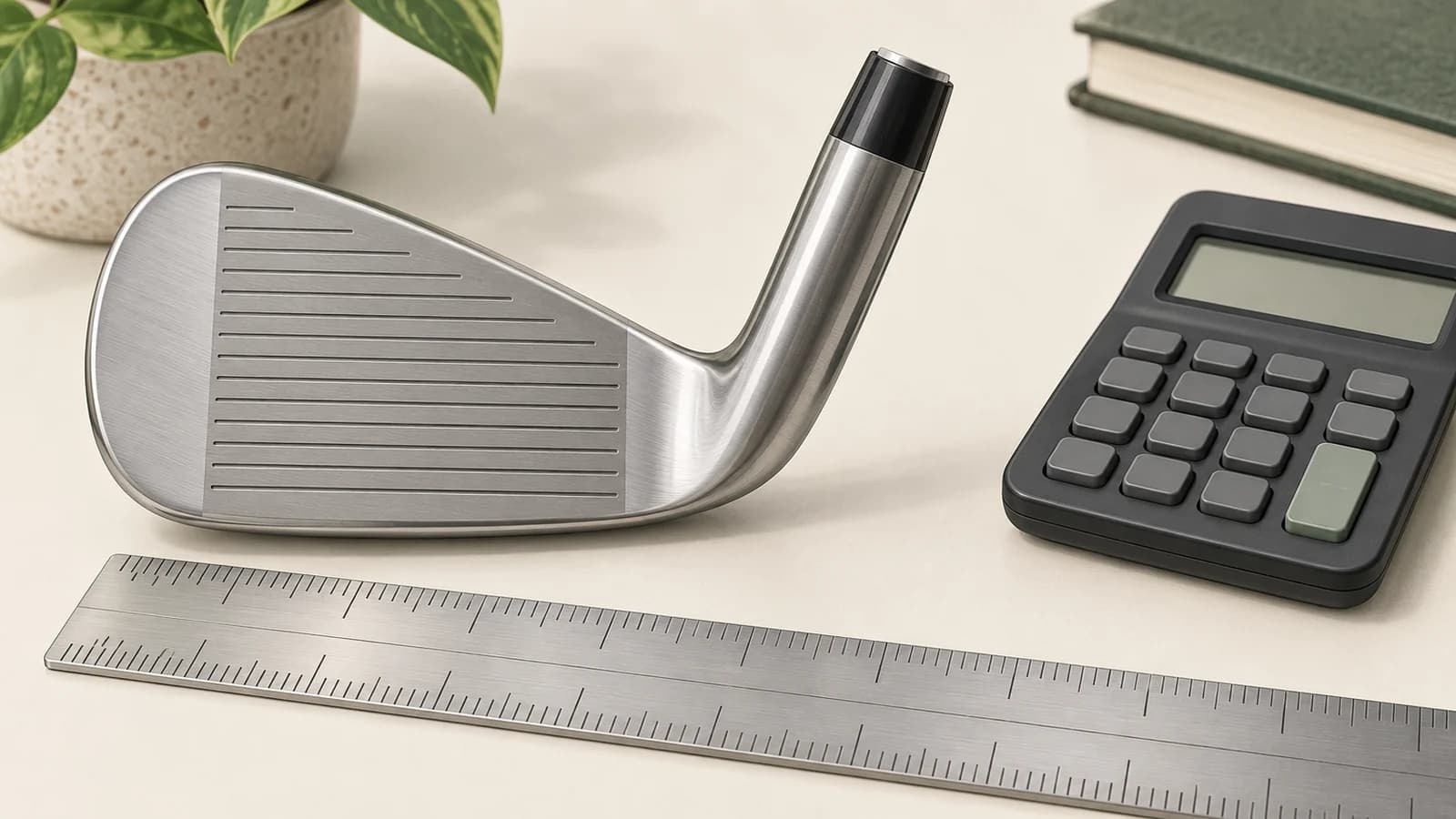Editorial illustration of a generic iron beside a dual-scale ruler and calculator